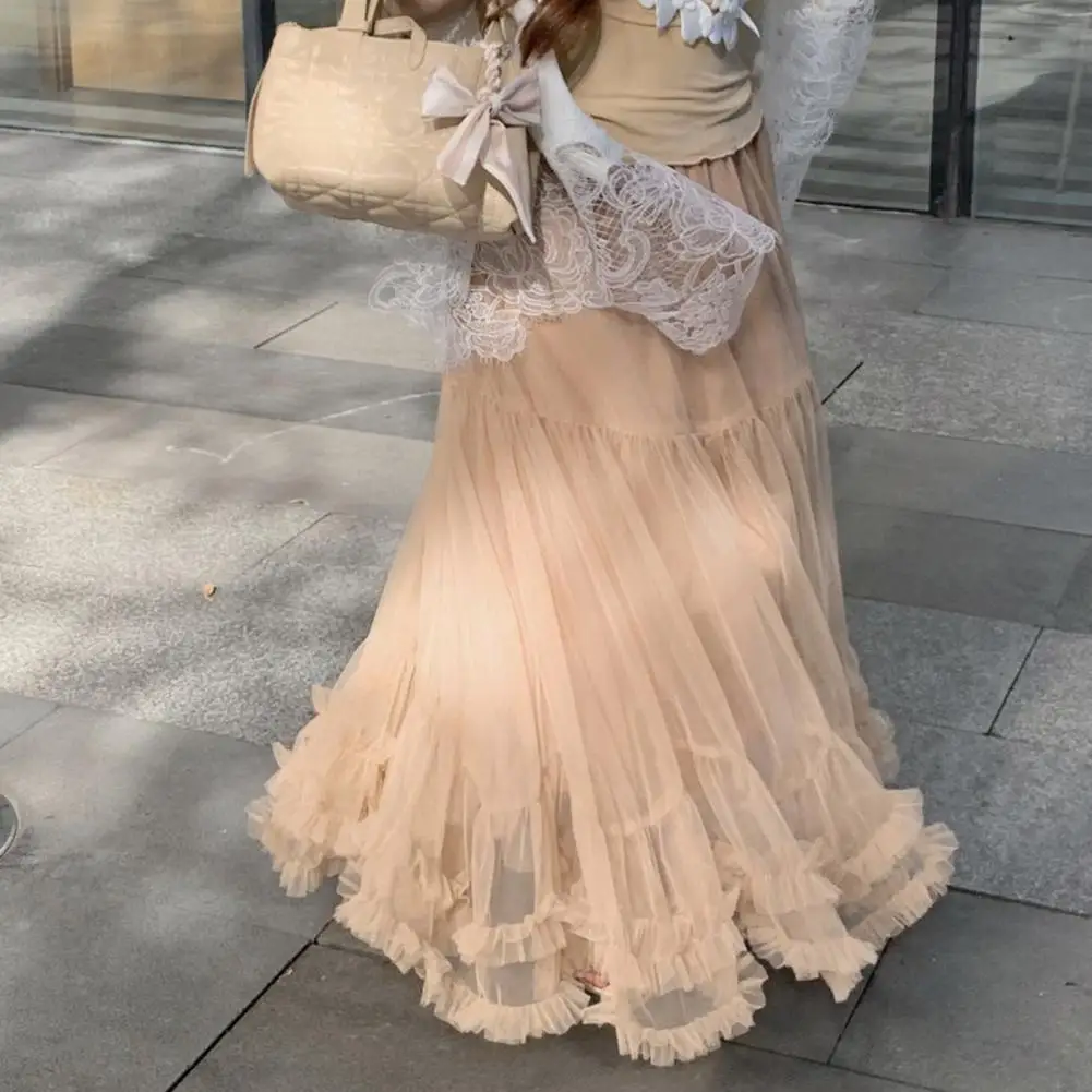 Women Midi Skirt Mesh Ruffles A-line Elegant Skirt High Elastic Waist Ruffles Trim Skirt Women Fashion Casual Puffy Skirts
Women Midi Skirt Mesh Ruffles A-line Elegant Skirt High Elastic Waist Ruffles Trim Skirt Women Fashion Casual Puffy Skirts