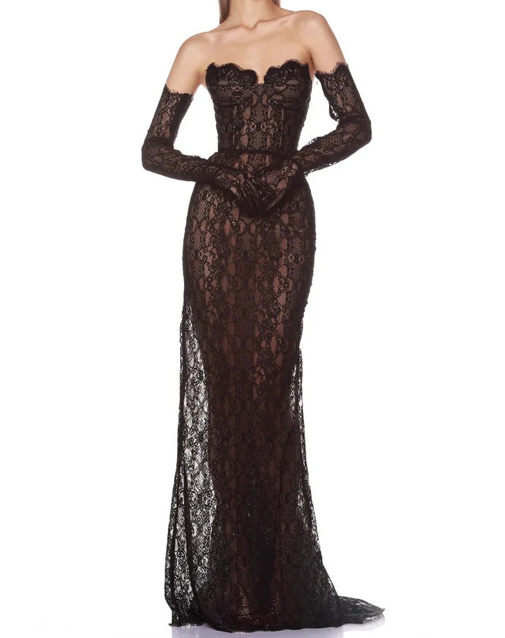 New High Quality Sexy Lace Splicing Backless Tube Top Decorated Gloves Long Fishtail Elegant Party Dress-GZDL056
New High Quality Sexy Lace Splicing Backless Tube Top Decorated Gloves Long Fishtail Elegant Party Dress-GZDL056