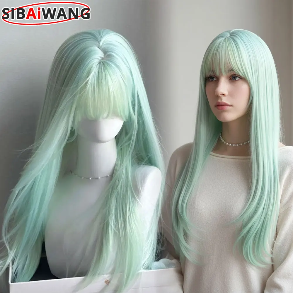 Long Straight Mint Milk Green Synthetic Wig For Woman With Bangs Cosplay Lolita Wigs Heat Resistant Natural Hair party Daily Use
Long Straight Mint Milk Green Synthetic Wig For Woman With Bangs Cosplay Lolita Wigs Heat Resistant Natural Hair party Daily Use