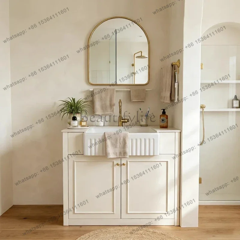 Cream wind bathroom cabinet combination rock slab ceramic under the counter basin toilet floor type rubber wood washstand
Cream wind bathroom cabinet combination rock slab ceramic under the counter basin toilet floor type rubber wood washstand
