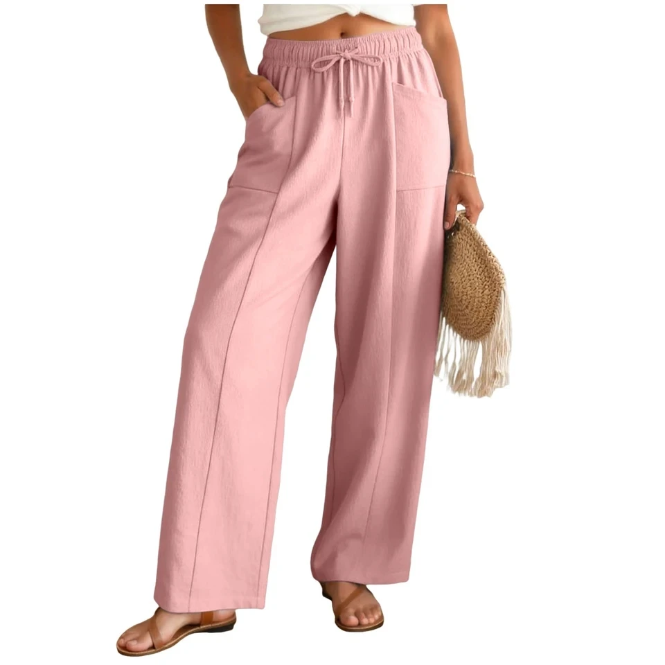 Cotton Linen Women's Pants Summer Drawstring Elastic Waist Loose Wide Leg Trousers With Pockets Solid Color Casual Beach Pants
Cotton Linen Women's Pants Summer Drawstring Elastic Waist Loose Wide Leg Trousers With Pockets Solid Color Casual Beach Pants