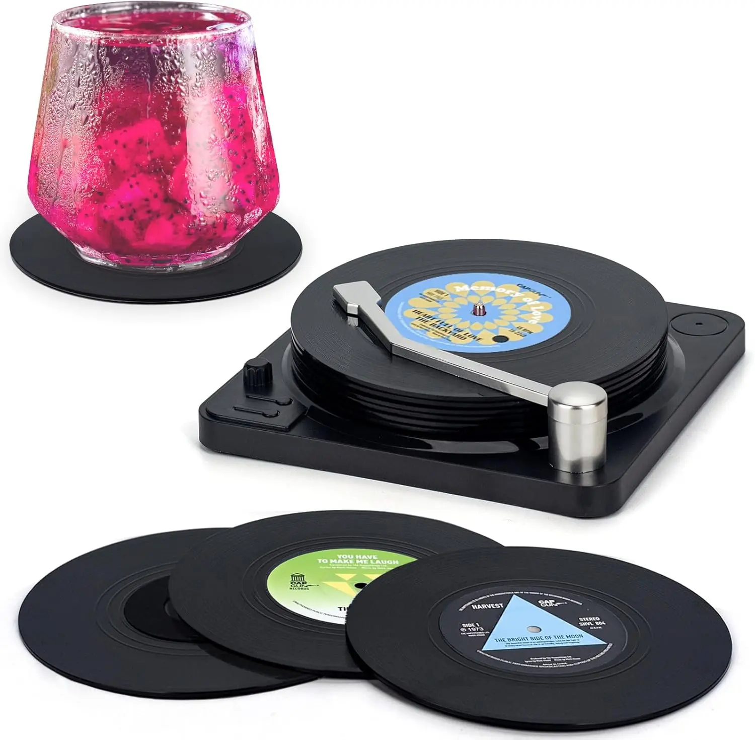Retro Vinyl Record Coasters with Player, 6 Pcs Music Coasters for Drinks, Bars, Cool Apartment Decor and Funny Housewarming Gift
Retro Vinyl Record Coasters with Player, 6 Pcs Music Coasters for Drinks, Bars, Cool Apartment Decor and Funny Housewarming Gift