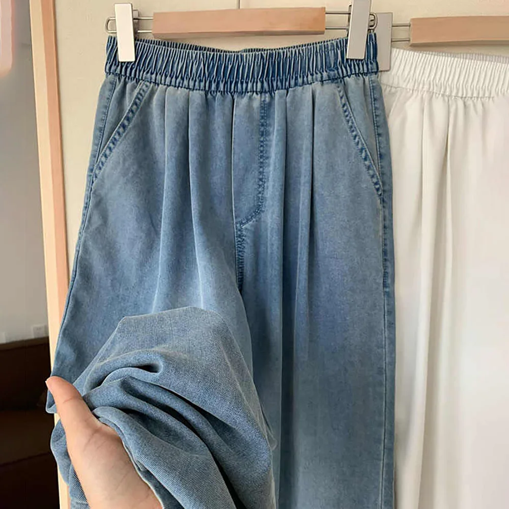 Thin Ice Silk Wide Leg Jeans for Women Summer Casual Elastic Waist Loose Blue Denim Pants Female Straight Floor Length Pants
Thin Ice Silk Wide Leg Jeans for Women Summer Casual Elastic Waist Loose Blue Denim Pants Female Straight Floor Length Pants