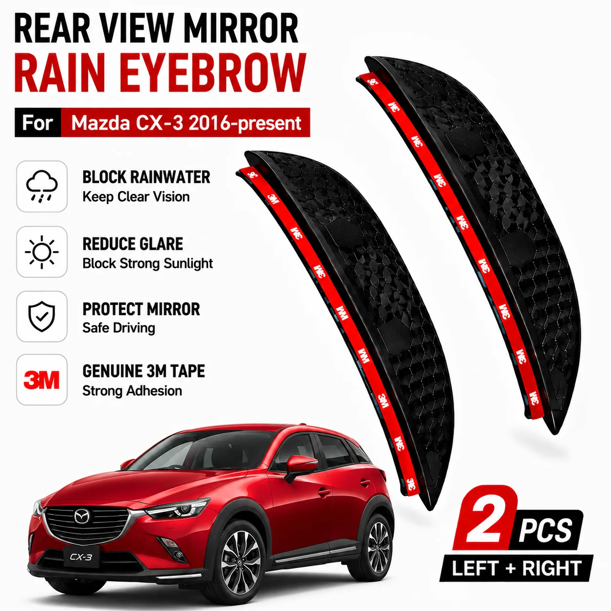 Rear View Side Mirror Rain Eyebrow Visor Cover Rain Guard Shade Trim with 3M Adhesive for Mazda CX-3 2016 Waterproof Mirror
Rear View Side Mirror Rain Eyebrow Visor Cover Rain Guard Shade Trim with 3M Adhesive for Mazda CX-3 2016 Waterproof Mirror
