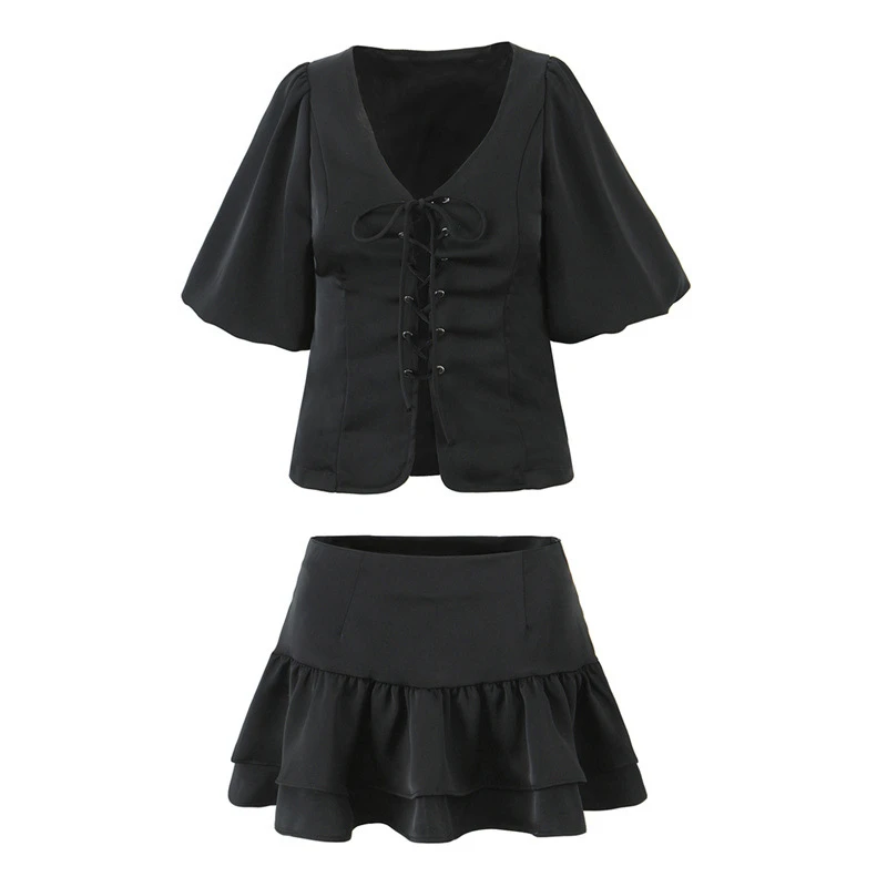 Spring Summer 2025 New European American Girls Fashion Sexy Slim Straps Dubble Sleeve Tops Ruffled Skirts Solid Women Suit
Spring Summer 2025 New European American Girls Fashion Sexy Slim Straps Dubble Sleeve Tops Ruffled Skirts Solid Women Suit