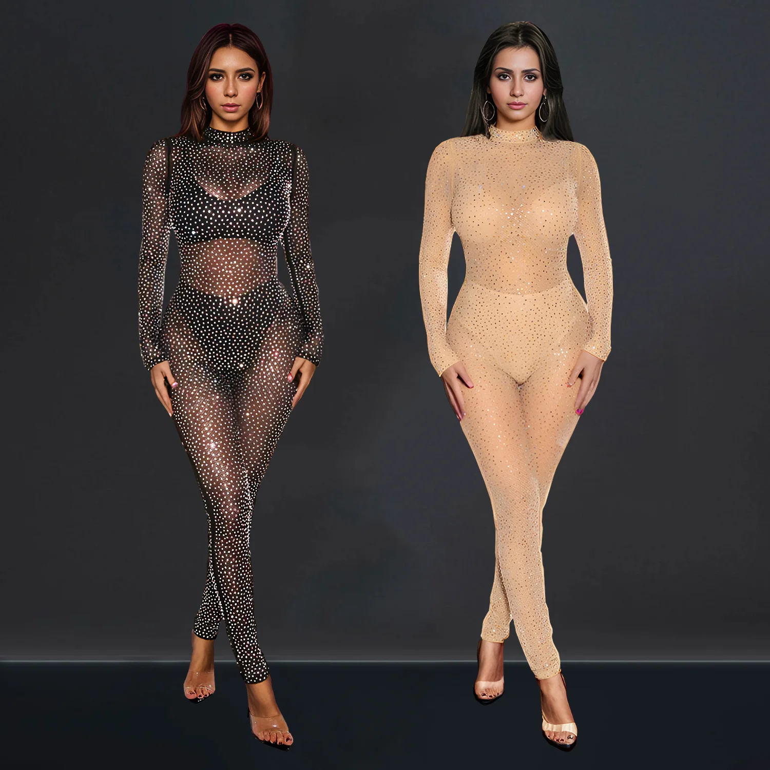 Fashion women's clothing, sexy perspective mesh, hot diamond slim jumpsuit, dress, sexy and thin, high-end, simple women's cloth
Fashion women's clothing, sexy perspective mesh, hot diamond slim jumpsuit, dress, sexy and thin, high-end, simple women's cloth