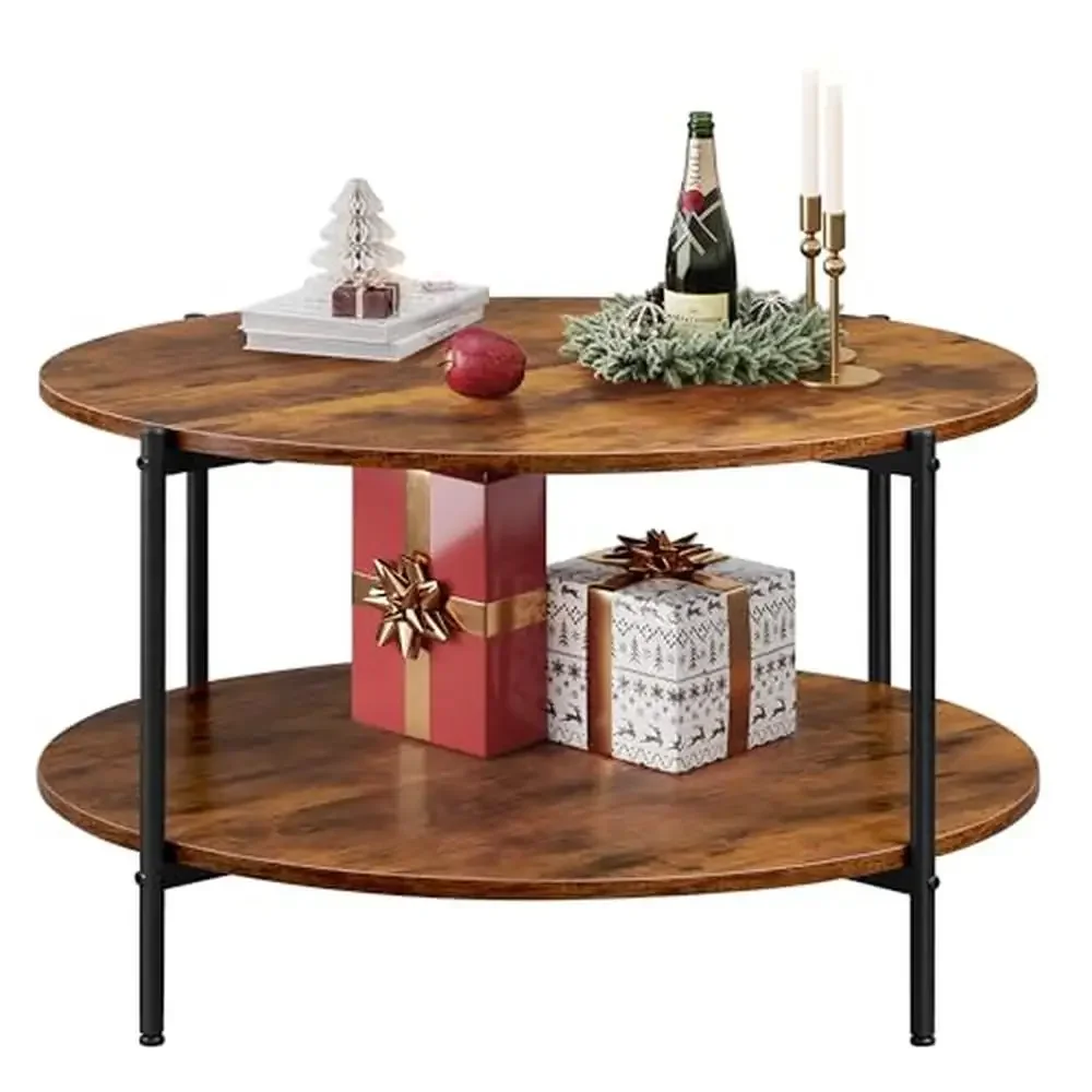 Round Coffee Table 2-Tier Industrial Wood Center Vintage Living Room Rustic Design Black Iron Legs Easy Assembly 32.6
Round Coffee Table 2-Tier Industrial Wood Center Vintage Living Room Rustic Design Black Iron Legs Easy Assembly 32.6