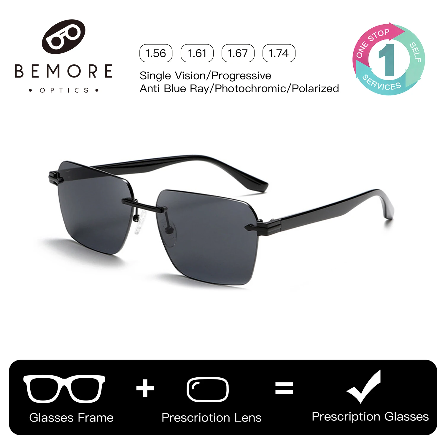 BEMORE Rimless Prescription Sunglasses For Women Alloy Polarized UV400 Sunscreen Graduated Lenses Glasses
BEMORE Rimless Prescription Sunglasses For Women Alloy Polarized UV400 Sunscreen Graduated Lenses Glasses