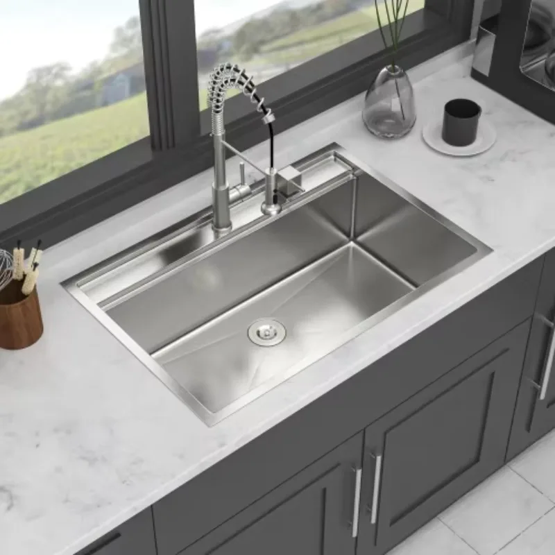 ATVModern American Kitchen Sink Set 33x22 Inch, 304 Stainless Steel Single Bowl Deep With Drain Board Commercial Undermount
ATVModern American Kitchen Sink Set 33x22 Inch, 304 Stainless Steel Single Bowl Deep With Drain Board Commercial Undermount