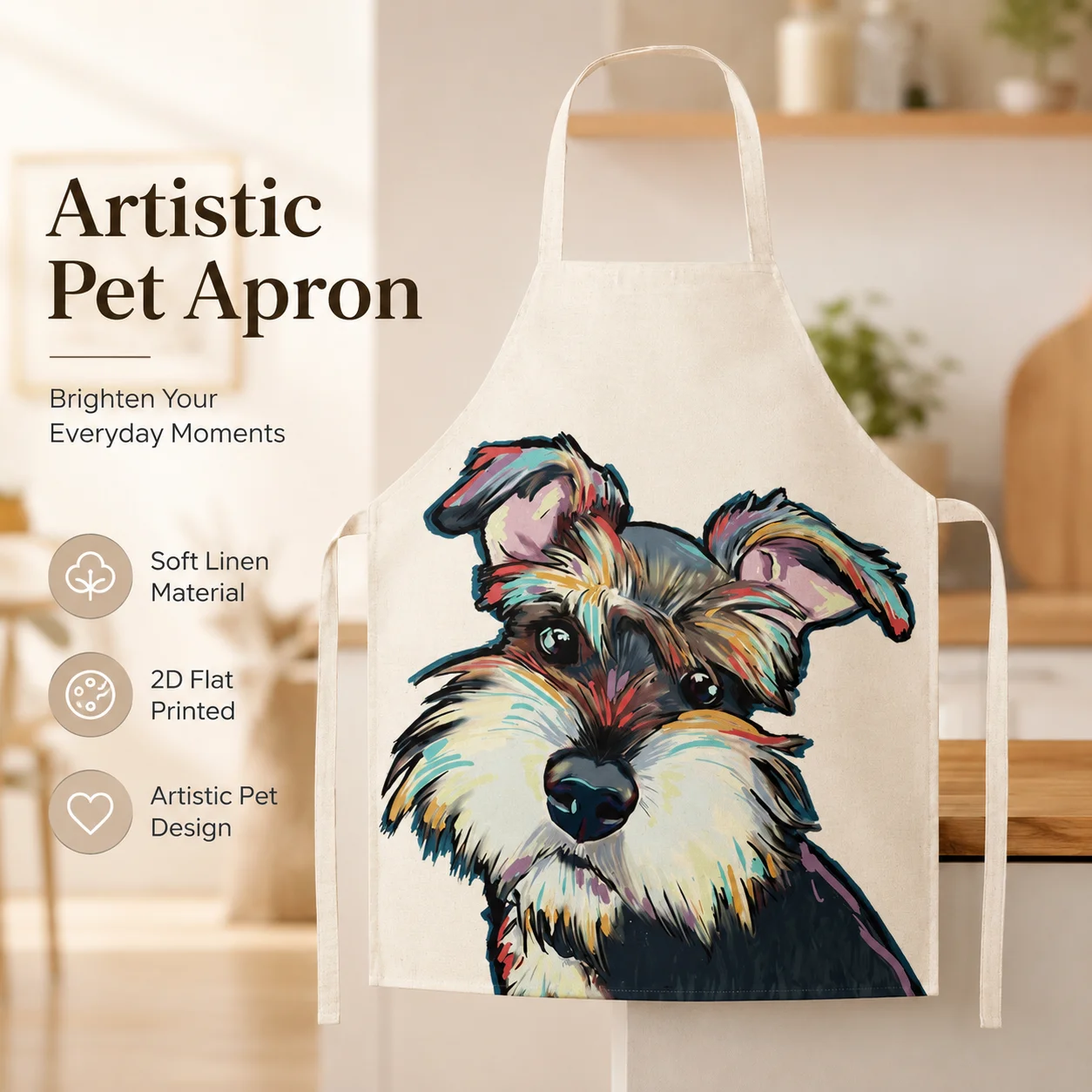 2D Flat Printed Colorful Dog Linen Apron Schnauzer Shih Tzu Sleeveless Kitchen Pinafore Women Cooking Baking Pet Grooming Bib
2D Flat Printed Colorful Dog Linen Apron Schnauzer Shih Tzu Sleeveless Kitchen Pinafore Women Cooking Baking Pet Grooming Bib