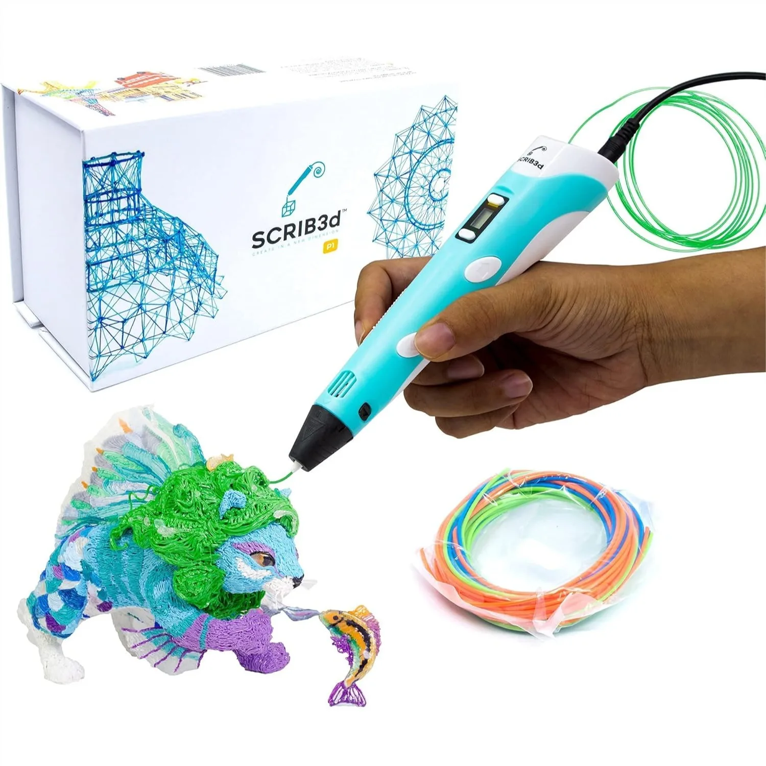 3D Printing Pen with Display - Includes 3 Colors of PLA Filament, Stencil Book, Project Guide, and Power Adapter
3D Printing Pen with Display - Includes 3 Colors of PLA Filament, Stencil Book, Project Guide, and Power Adapter