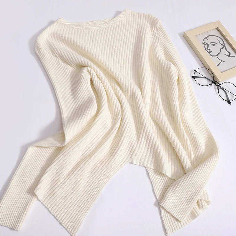 Autumn Solid Round Neck Long Sleeved Irregular Pullover Sweater Women's Korean Fashion Knitted Tops Casual Streetwear Chic Trend 
Autumn Solid Round Neck Long Sleeved Irregular Pullover Sweater Women's Korean Fashion Knitted Tops Casual Streetwear Chic Trend