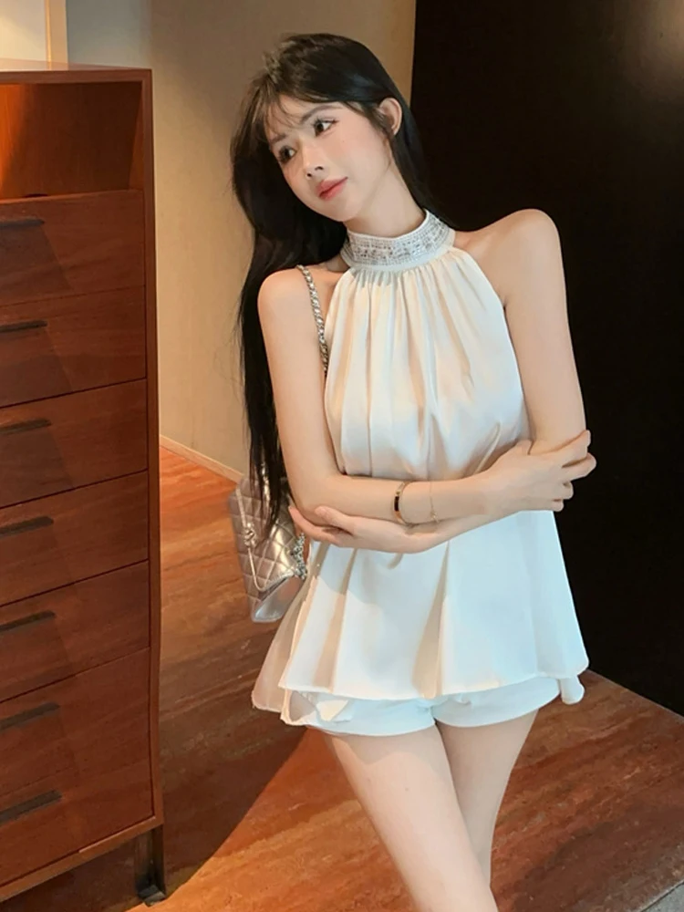 Elegant Satin Luxury Sleeveless Shirt Women's Fashion French Style Neck Hanging Heavy Embroidery Diamond Embellished Top
Elegant Satin Luxury Sleeveless Shirt Women's Fashion French Style Neck Hanging Heavy Embroidery Diamond Embellished Top