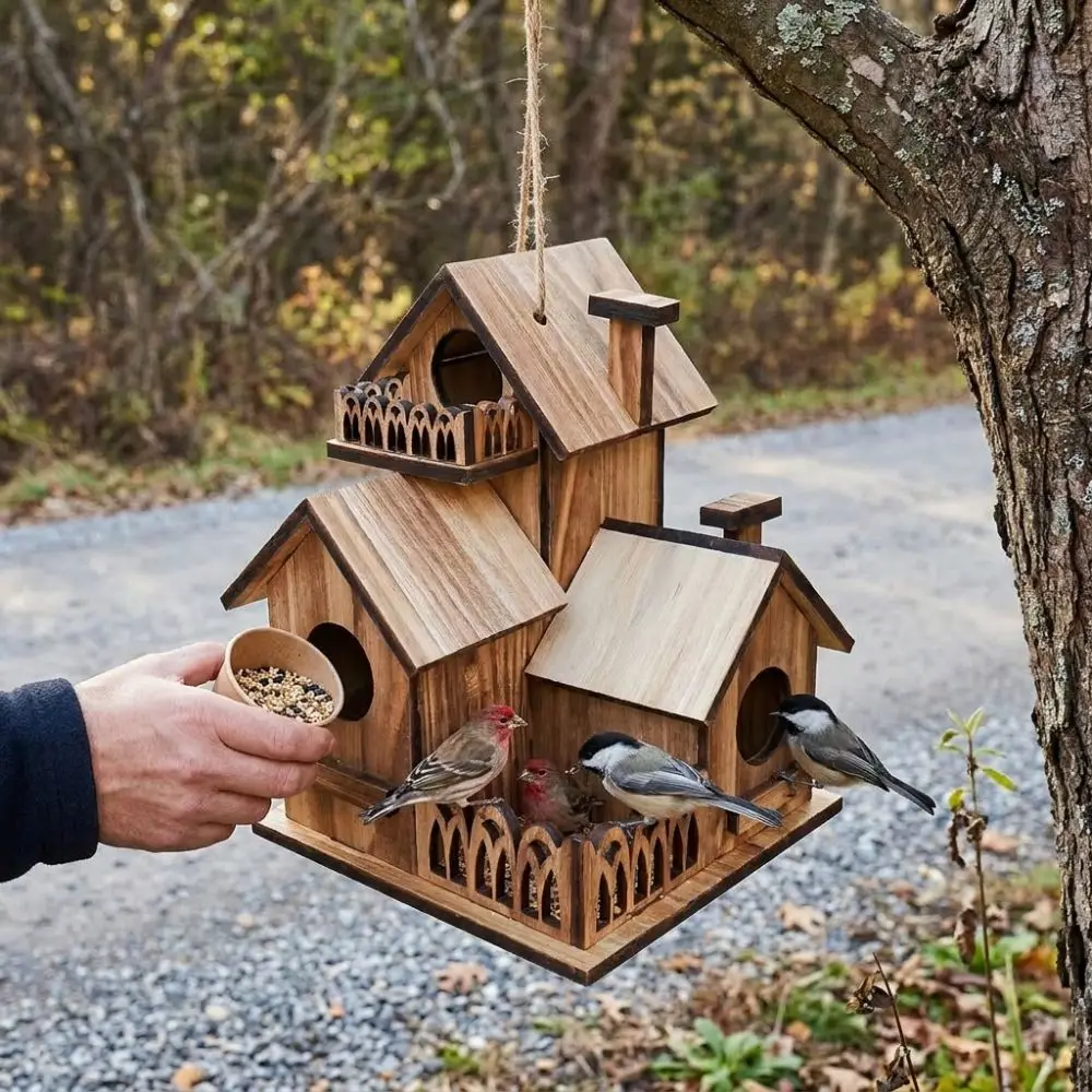 Creative Handmade Wooden Bird House Waterproof Multiple Holes Outdoor Birdhouse 3 Rooms Thickened Bird Feeder Yard
Creative Handmade Wooden Bird House Waterproof Multiple Holes Outdoor Birdhouse 3 Rooms Thickened Bird Feeder Yard