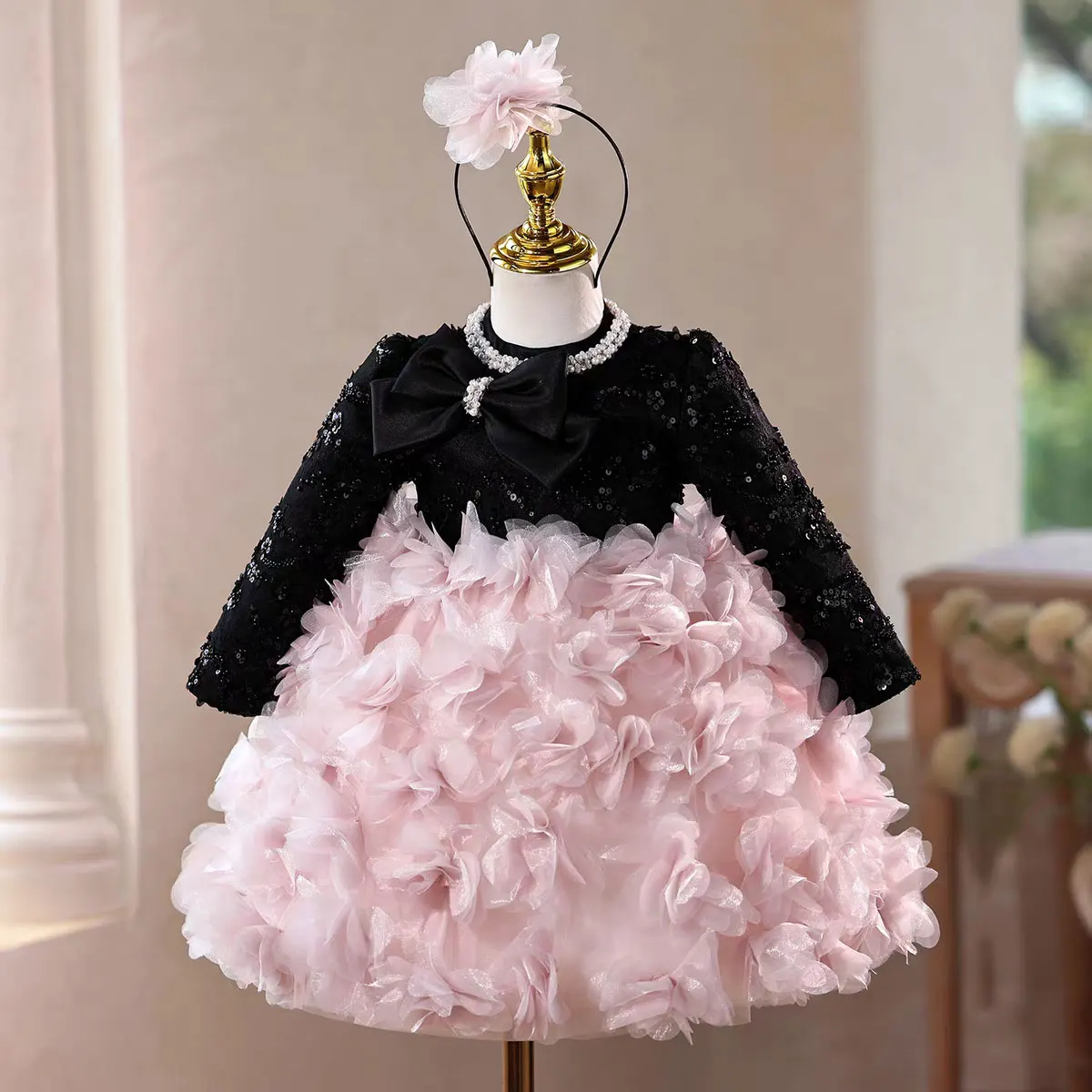 Jill Wish J599 Pink Flower Girl Dress Long Sleeve Pearls 3D Flowers Knee Length Princess Kids Weddind Birthday Party Formal Gown 
Jill Wish J599 Pink Flower Girl Dress Long Sleeve Pearls 3D Flowers Knee Length Princess Kids Weddind Birthday Party Formal Gown