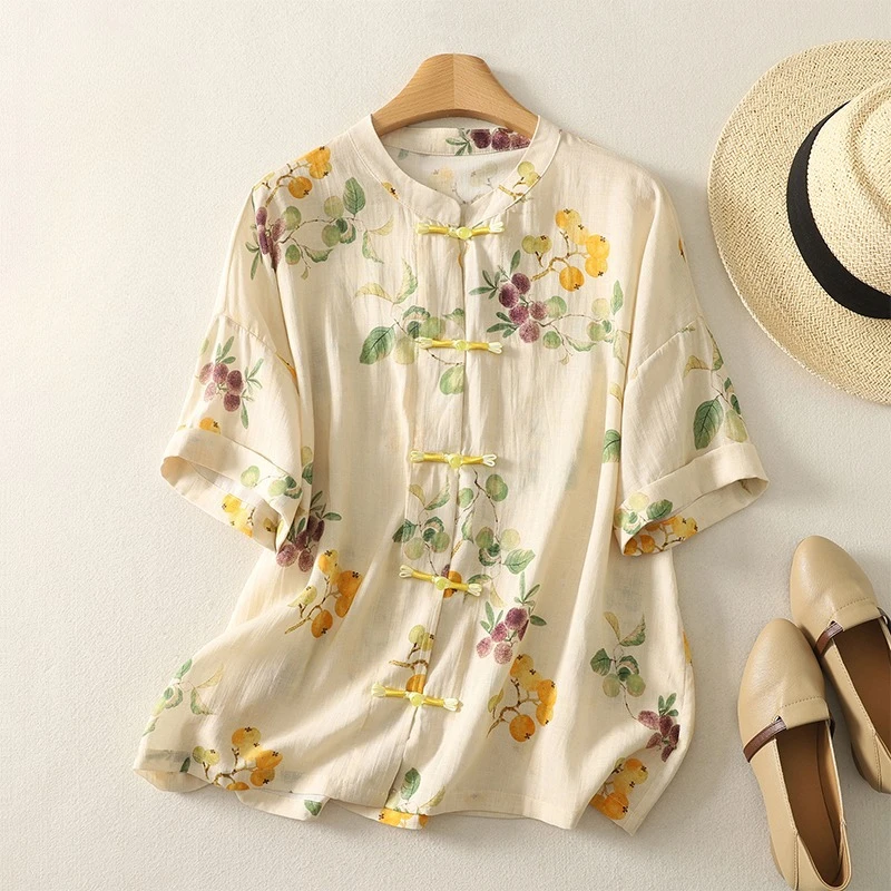 Chinese Style Women's Blouses Vintage Printed Shirts Loose Summer Clothing Short Sleeved Cotton Linen Women Tops
Chinese Style Women's Blouses Vintage Printed Shirts Loose Summer Clothing Short Sleeved Cotton Linen Women Tops