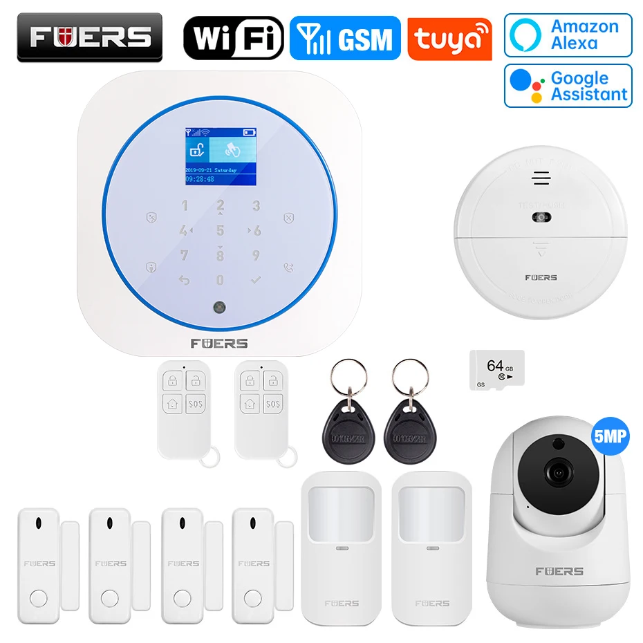 FUERS Tuya WIFI GSM Беспроводная домашняя деловая охранная сигнализация Система управления сиреной RFID детектор движения PIR датчик дыма
FUERS Tuya WIFI GSM Беспроводная домашняя деловая охранная сигнализация Система управления сиреной RFID детектор движения PIR датчик дыма