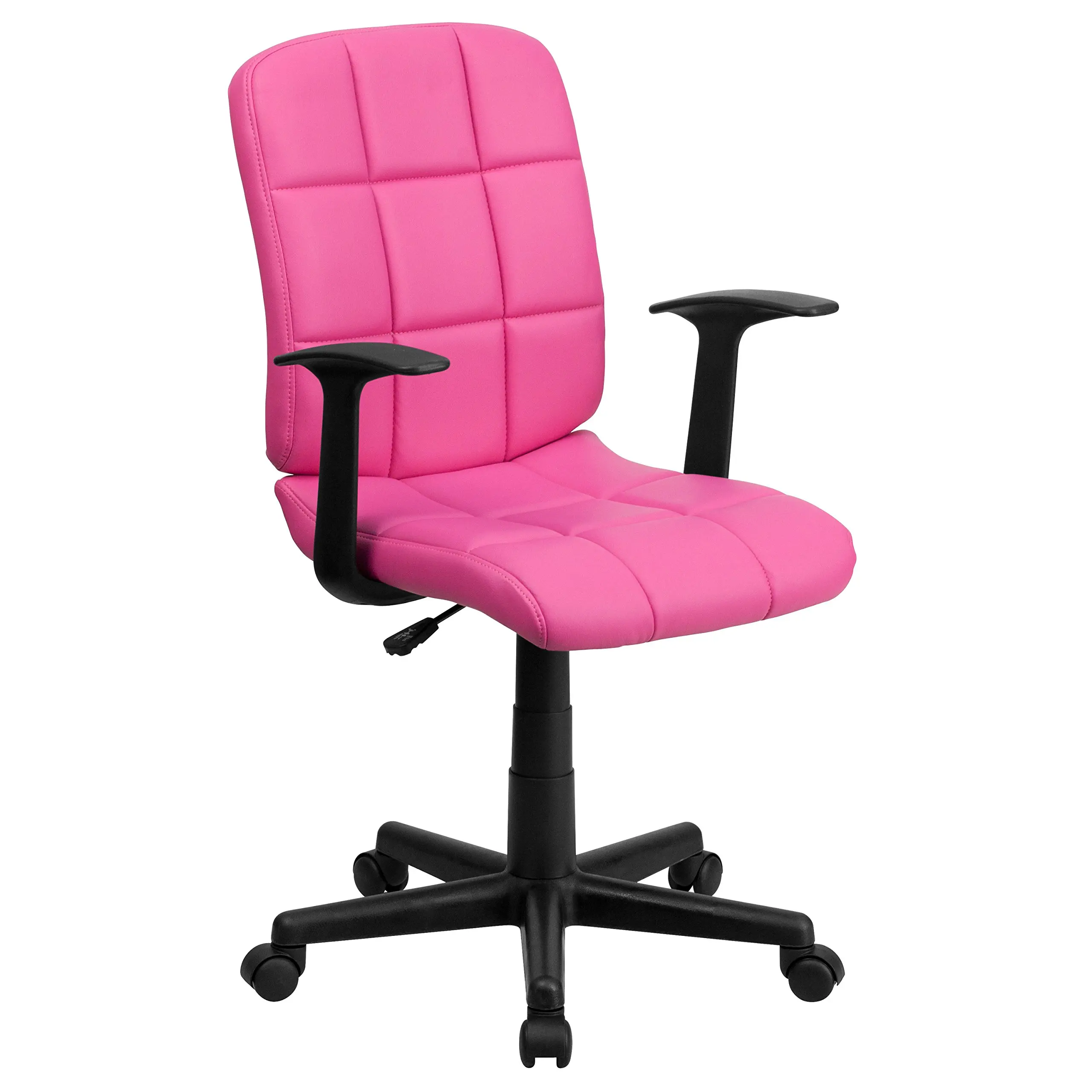 Mid-Back Pink Quilted Vinyl Swivel Office Chair With Arms
Mid-Back Pink Quilted Vinyl Swivel Office Chair With Arms