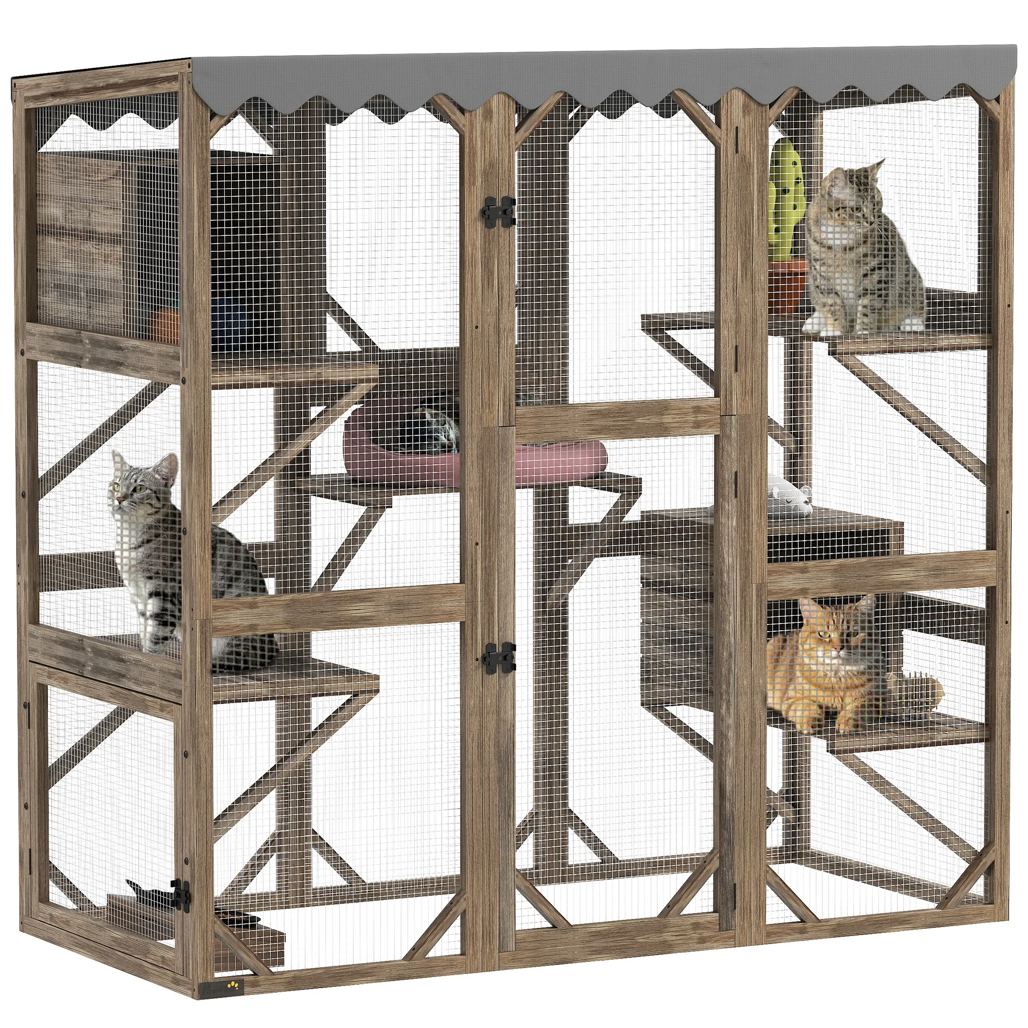 Outdoor Cat Enclosure with Window Access, 5 Platforms and 2 Resting Boxes, Waterproof Roof for Multiple Cats, Brown
Outdoor Cat Enclosure with Window Access, 5 Platforms and 2 Resting Boxes, Waterproof Roof for Multiple Cats, Brown
