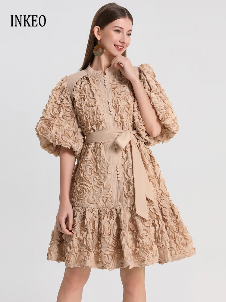 Vintage Puff sleeve Mini dress for women 2025 Summer Khaki 3D floral dresses with sashes Female vestidos Luxury INKEO 5D172
Vintage Puff sleeve Mini dress for women 2025 Summer Khaki 3D floral dresses with sashes Female vestidos Luxury INKEO 5D172