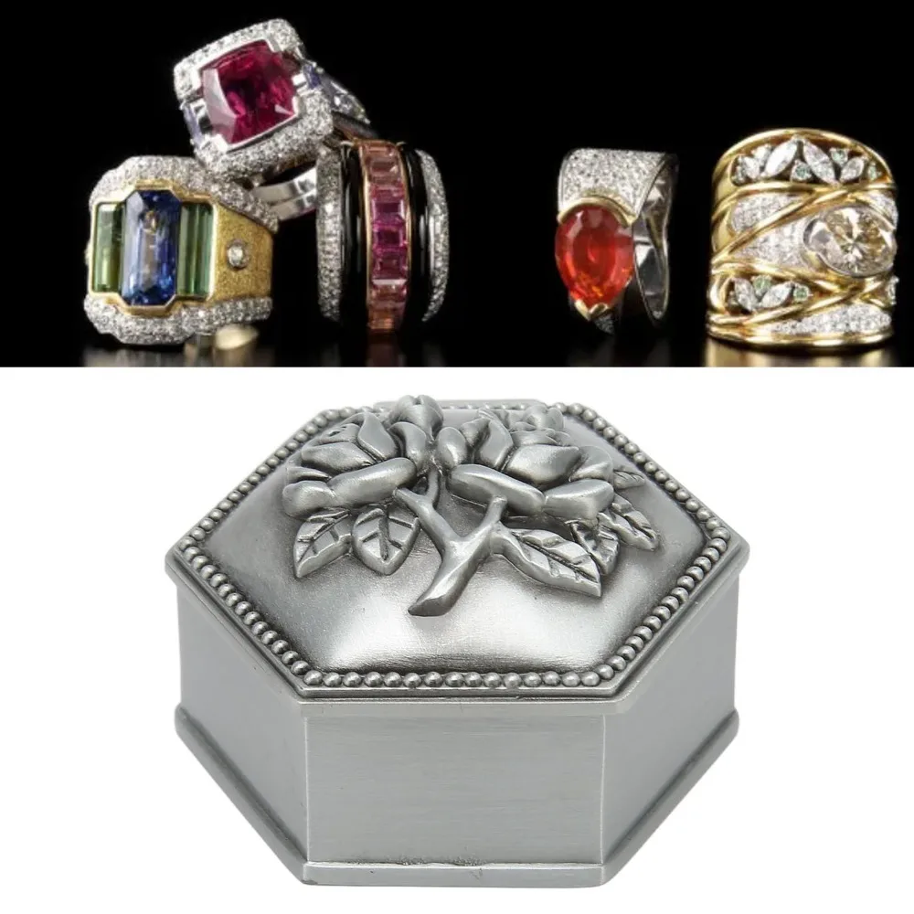 Hexagonal Metal Jewelry Box Emboss Zinc Alloy Sexangle Jewelry Storage Box Rose Grey Treasure Chest Ring Holder
Hexagonal Metal Jewelry Box Emboss Zinc Alloy Sexangle Jewelry Storage Box Rose Grey Treasure Chest Ring Holder