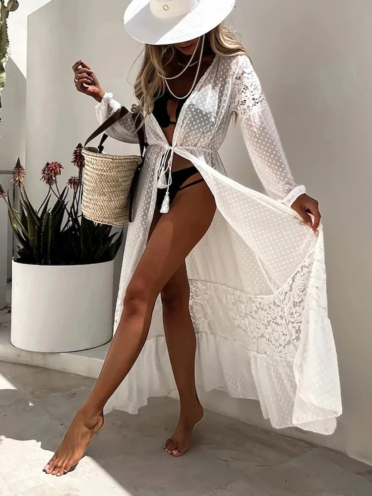 Summer Women Lace Patchwork Bikini Chiffon Beach Dress Cover Up Kimono Polka Dot Lace-up Cardigan Swimwear Long Sleeve Holiday
Summer Women Lace Patchwork Bikini Chiffon Beach Dress Cover Up Kimono Polka Dot Lace-up Cardigan Swimwear Long Sleeve Holiday