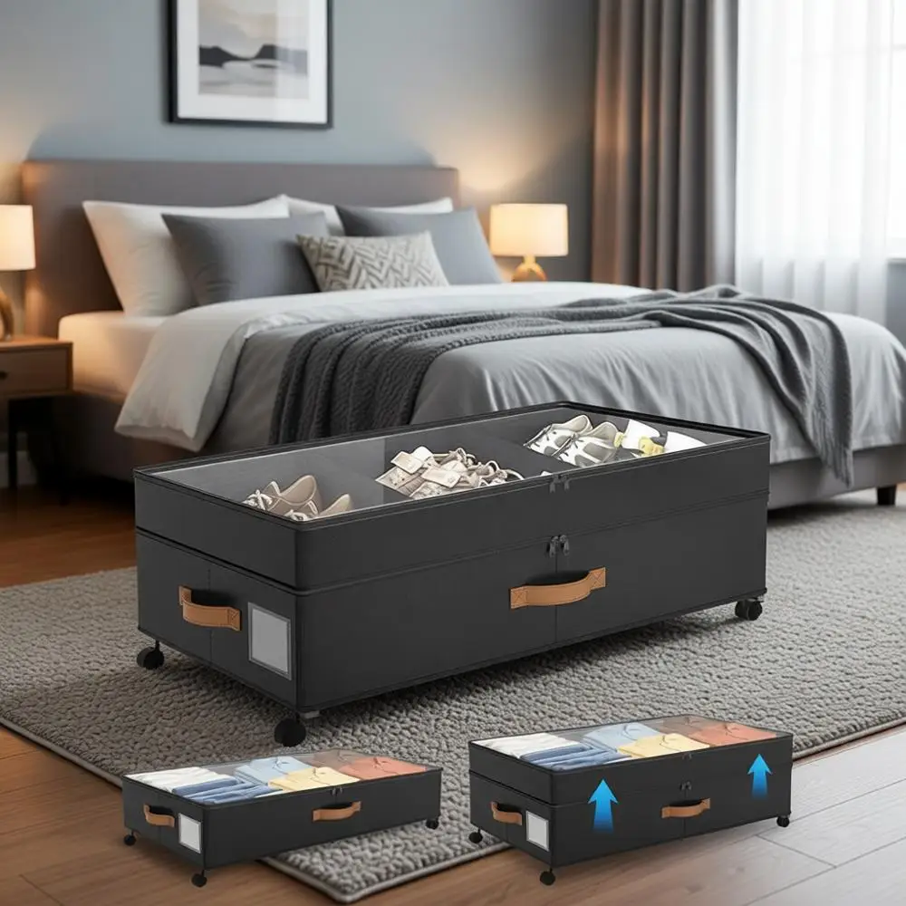 Большой контейнер для хранения под кроватью на 65 л с колесами, высотой 10 дюймов, с регулируемой крышкой, идеально подходит для обуви, одежды, одеял - черный
Большой контейнер для хранения под кроватью на 65 л с колесами, высотой 10 дюймов, с регулируемой крышкой, идеально подходит для обуви, одежды, одеял - черный