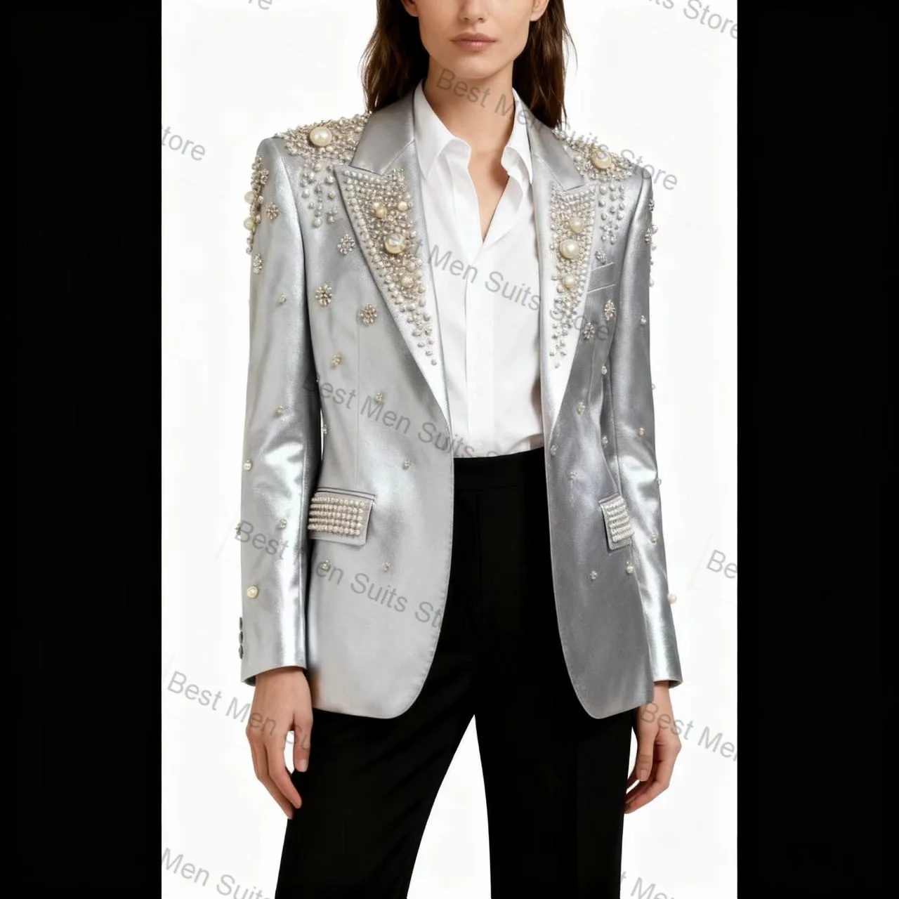 Silver Women Suit Set 2 Pcs Crystals Blazer+Pants Trousers Autumn Formal Office Jacket Customized Wedding Guest Prom Coat
Silver Women Suit Set 2 Pcs Crystals Blazer+Pants Trousers Autumn Formal Office Jacket Customized Wedding Guest Prom Coat