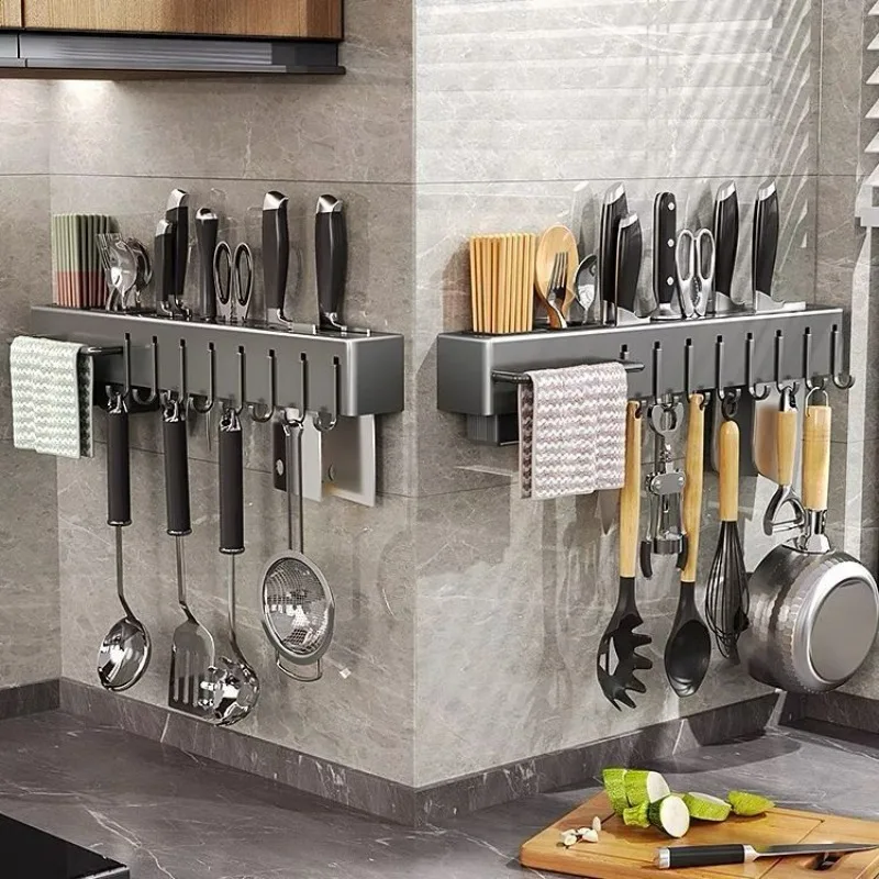 Kitchen supplies storage, perforated multi-functional knife rack, thickened kitchen storage rack, wall-mounted knives
Kitchen supplies storage, perforated multi-functional knife rack, thickened kitchen storage rack, wall-mounted knives