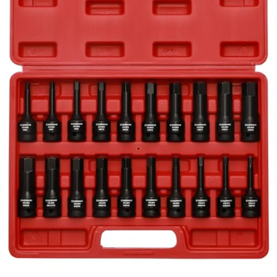 1/2" Drive Master Impact Hex Bit Set, Hex Driver, SAE/Metric, 1/4" - 3/4", 6mm - 19mm, Cr-Mo Steel, Impact Grade, One-Piece Con
1/2" Drive Master Impact Hex Bit Set, Hex Driver, SAE/Metric, 1/4" - 3/4", 6mm - 19mm, Cr-Mo Steel, Impact Grade, One-Piece Con