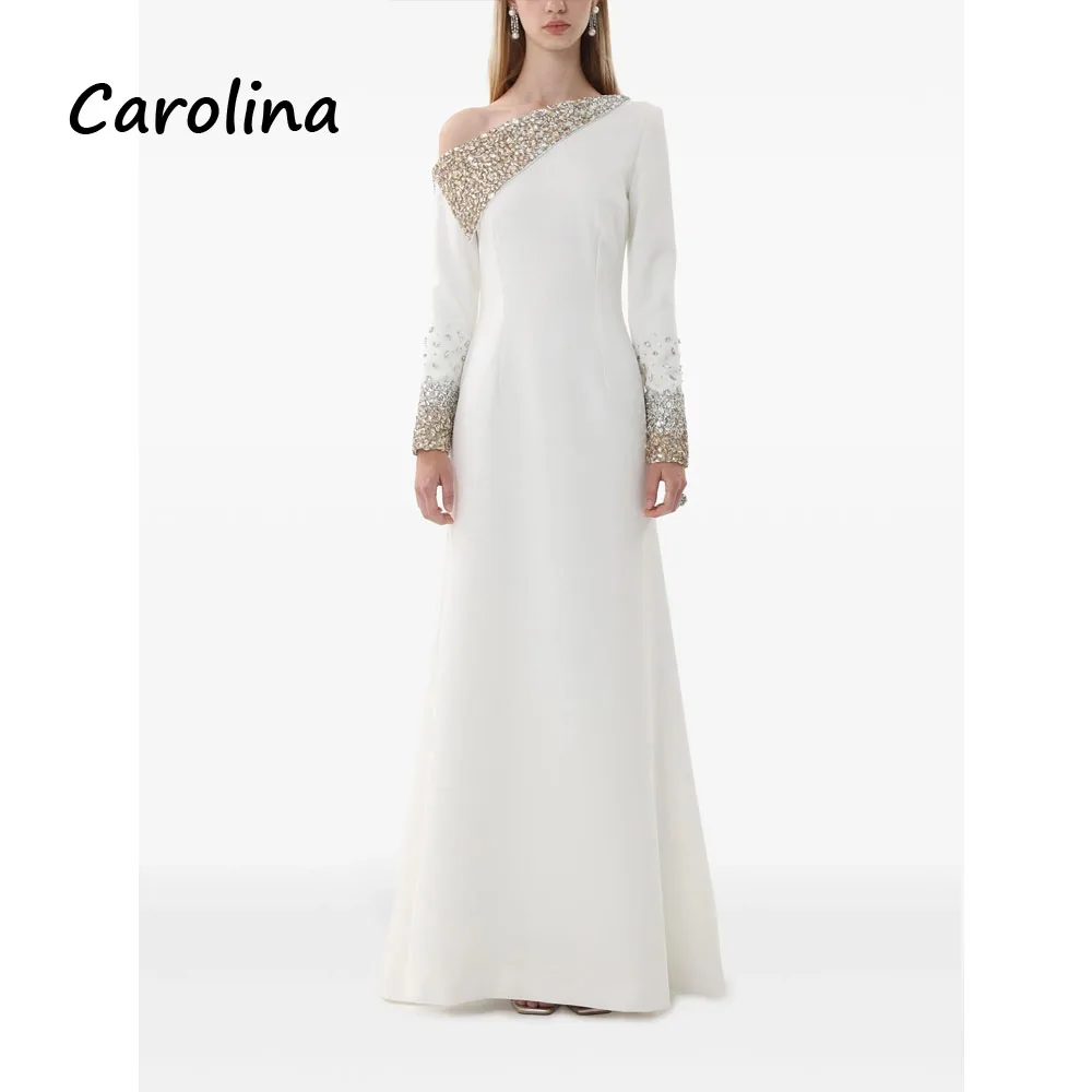Carolina Customized Ivory Crepe Party Dress Beading Off Shoulder Prom Dress Long Sleeves Pleat A-Line Formal Evening Dress
Carolina Customized Ivory Crepe Party Dress Beading Off Shoulder Prom Dress Long Sleeves Pleat A-Line Formal Evening Dress