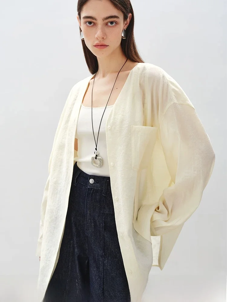 Loose Women's Linen V-neck Shirt Lazy Style New Arrival Simple Commute Style Long Sleeve Pure Color Button Placket
Loose Women's Linen V-neck Shirt Lazy Style New Arrival Simple Commute Style Long Sleeve Pure Color Button Placket