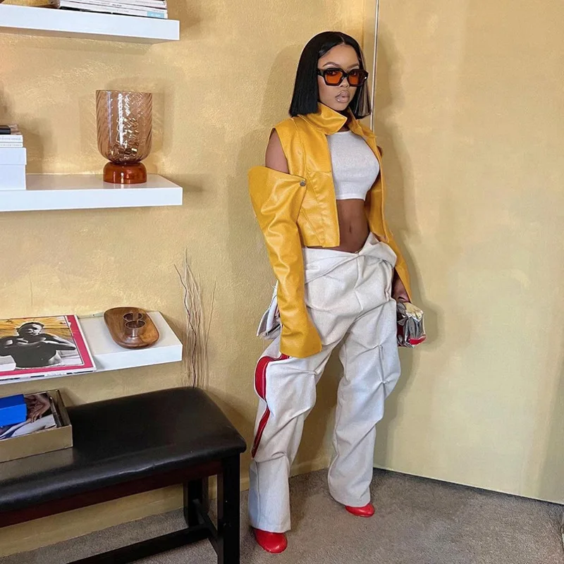 Women PU Hipster Crop Jacket Hollow Long Sleeve Cardigan Autumn Wild Basic Streetwear Patchwork Stripe Y2K Trend Coat
Women PU Hipster Crop Jacket Hollow Long Sleeve Cardigan Autumn Wild Basic Streetwear Patchwork Stripe Y2K Trend Coat