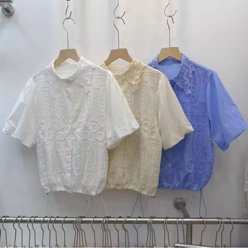 Korean Style Loose Fit Lace Embroidery Short Sleeve Shirt Women's Turn-down Collar Drawstring Hem Breathable Comfortable Summ...
Korean Style Loose Fit Lace Embroidery Short Sleeve Shirt Women's Turn-down Collar Drawstring Hem Breathable Comfortable Summ...