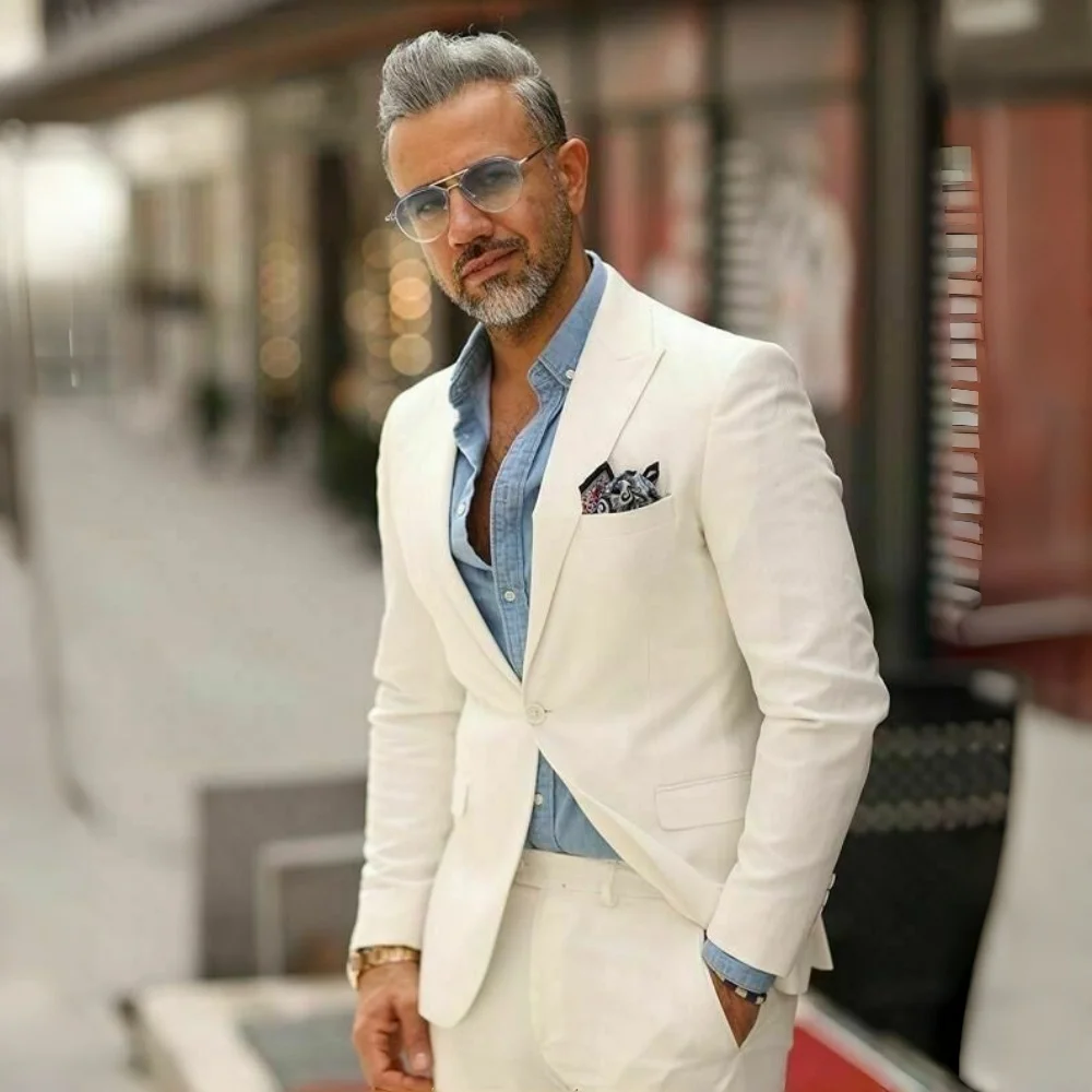 White Linen Prom Men Suits 2 Pieces Summer Suits for Men Slim Fit Groom Wedding Tuxedo Blazer Trousers Set mens suits suit men
White Linen Prom Men Suits 2 Pieces Summer Suits for Men Slim Fit Groom Wedding Tuxedo Blazer Trousers Set mens suits suit men