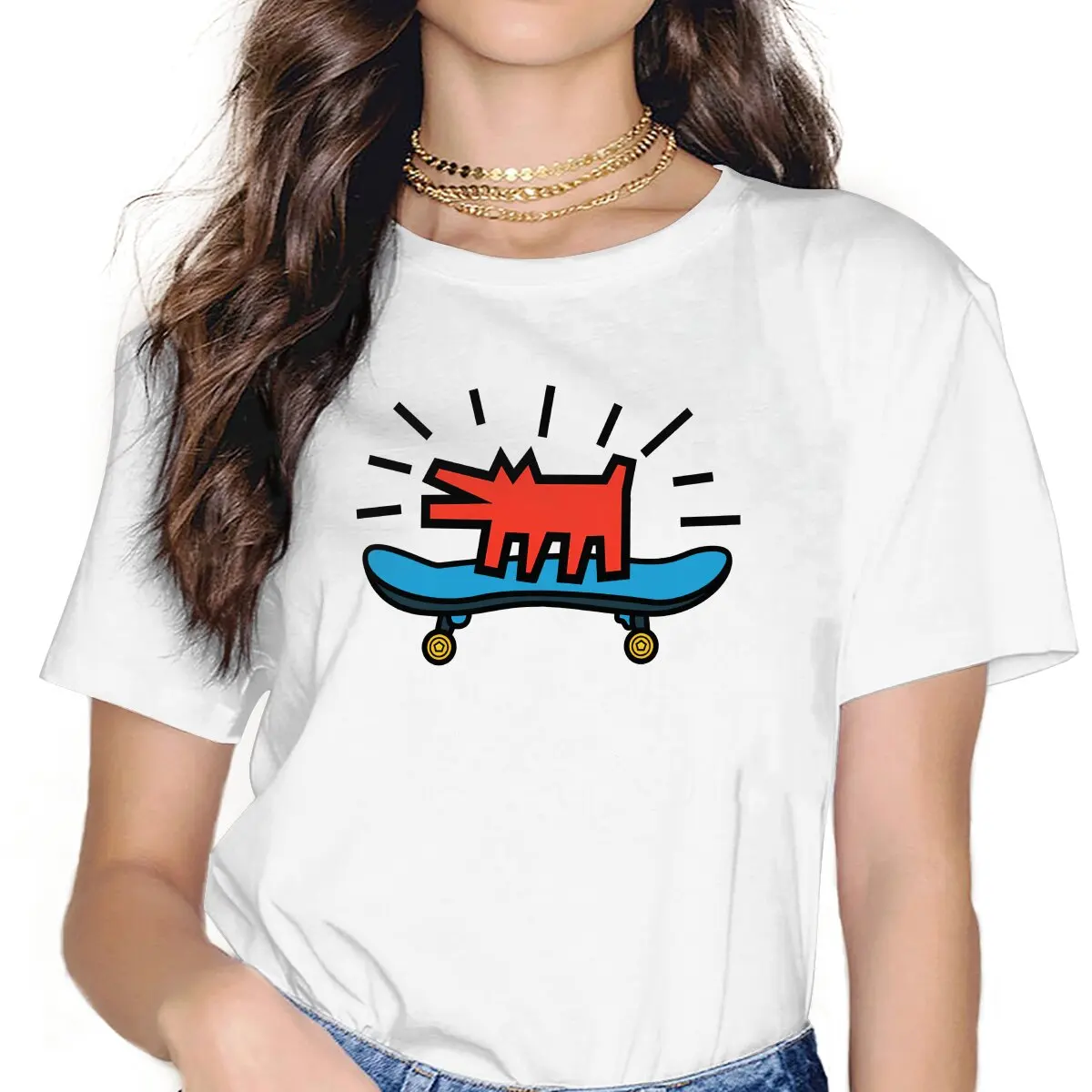 Haring Geometric Graffiti Dog Skating T Shirt Harajuku Punk Women's Polyester Tshirt O-Neck
Haring Geometric Graffiti Dog Skating T Shirt Harajuku Punk Women's Polyester Tshirt O-Neck