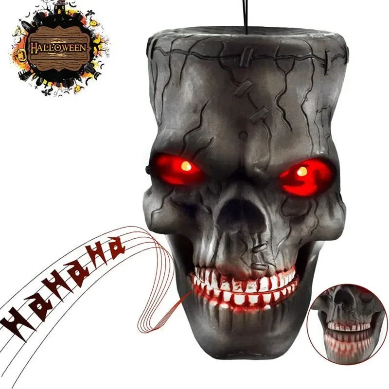Scary Halloween Hanging Ghost Head Decoration Skull Head with Sound LED Eyes Haunted House Bar Party Ornament Prop Holiday Decor
Scary Halloween Hanging Ghost Head Decoration Skull Head with Sound LED Eyes Haunted House Bar Party Ornament Prop Holiday Decor