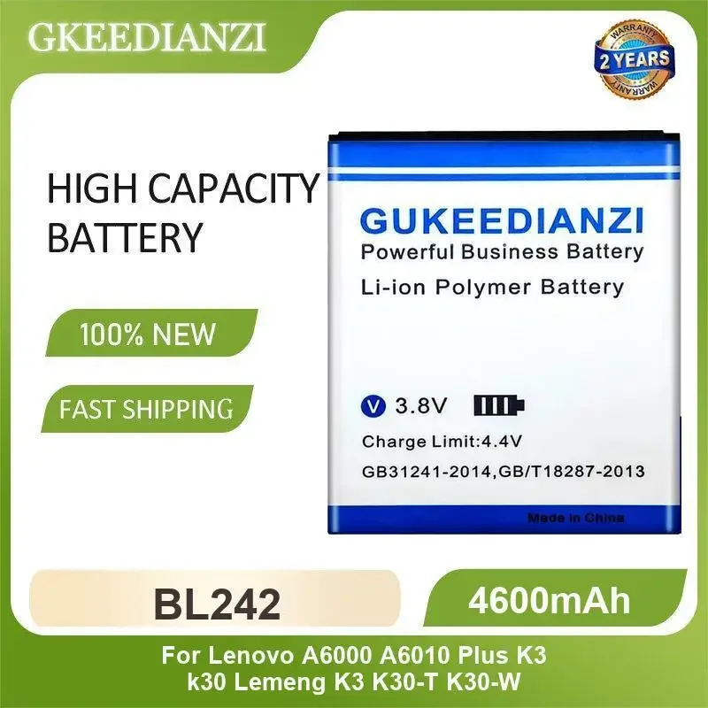 BL242 Mobile Phone Battery For Lenovo A6000 A6010 Plus K3 k30 Lemeng K3 K30-T K30-W 4600mAh High Capacity
BL242 Mobile Phone Battery For Lenovo A6000 A6010 Plus K3 k30 Lemeng K3 K30-T K30-W 4600mAh High Capacity