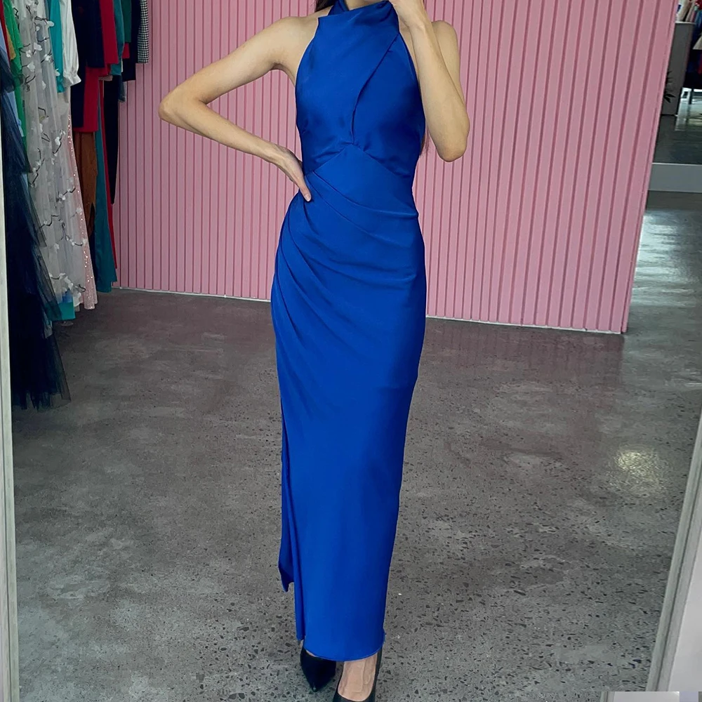 Jersey Sleeveless Straight Halter Tea Length Solid Blue Saudi Evening Dresses Elegant Pleats Bespoke Occasion Gowns Formal 2024
Jersey Sleeveless Straight Halter Tea Length Solid Blue Saudi Evening Dresses Elegant Pleats Bespoke Occasion Gowns Formal 2024