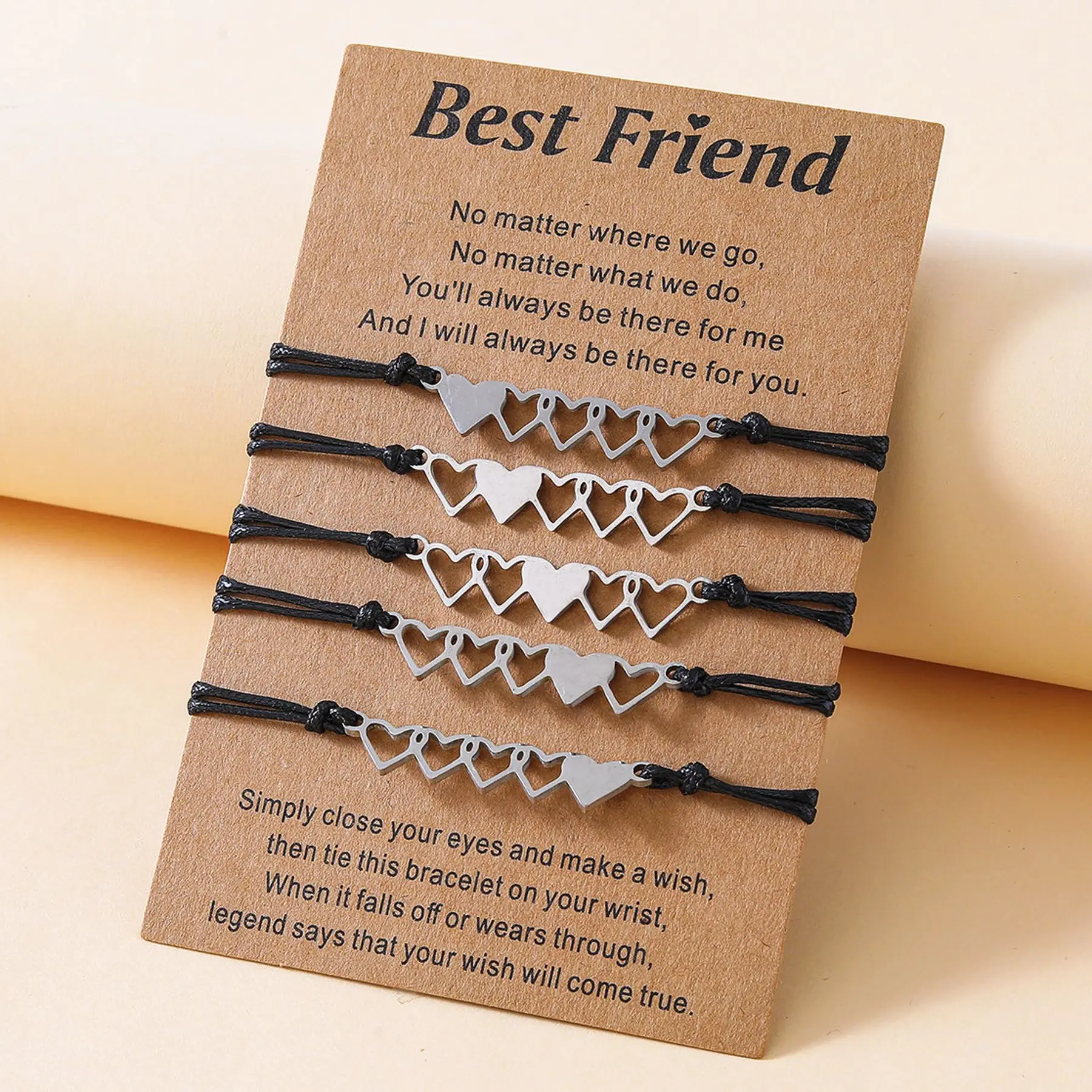 New Good Friends Card Bracelet 5 Heart to Heart Hollow Stainless Steel Woven Bracelet Jewelry Gift Wholesale
New Good Friends Card Bracelet 5 Heart to Heart Hollow Stainless Steel Woven Bracelet Jewelry Gift Wholesale