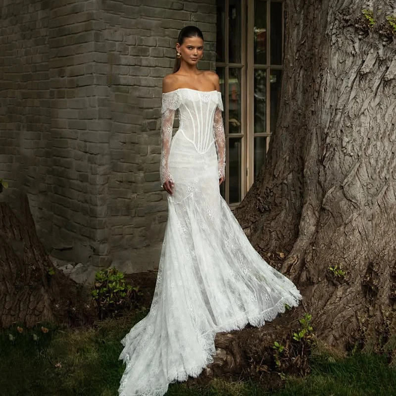 Eightree White Lace Wedding Dress for Women Off The Shoulder Long Sleeves Mermaid Bridal Dresses Customized Vestidos De Novia
Eightree White Lace Wedding Dress for Women Off The Shoulder Long Sleeves Mermaid Bridal Dresses Customized Vestidos De Novia