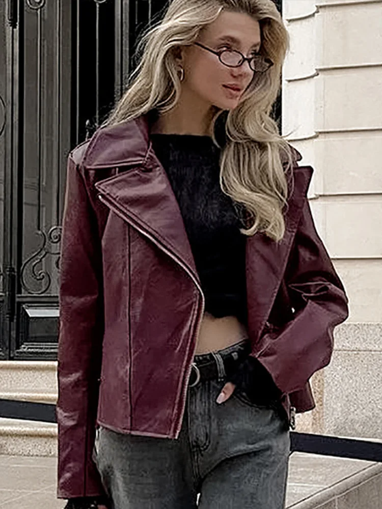 Fashion Casual Retro Leather Women's Jacket Turndown Collar Zipper Long Sleeve Jackets Solid Color Autumn Windproof Women Coat
Fashion Casual Retro Leather Women's Jacket Turndown Collar Zipper Long Sleeve Jackets Solid Color Autumn Windproof Women Coat