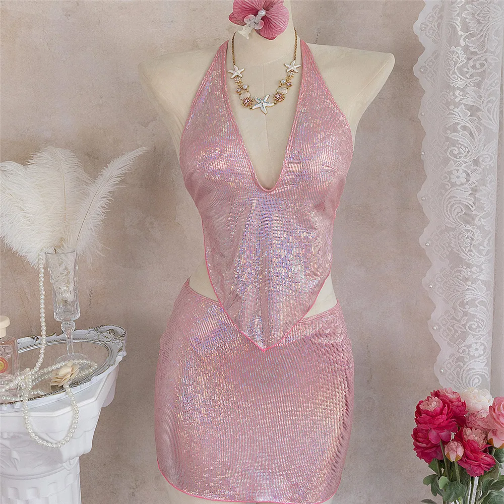 Sexy Pink Shiny Swimsuit with Skirt String Halter 3 Piece Bikini Set Swimwear 2026 Woman Beach Wear Brazilian Bikinis Femmes
Sexy Pink Shiny Swimsuit with Skirt String Halter 3 Piece Bikini Set Swimwear 2026 Woman Beach Wear Brazilian Bikinis Femmes