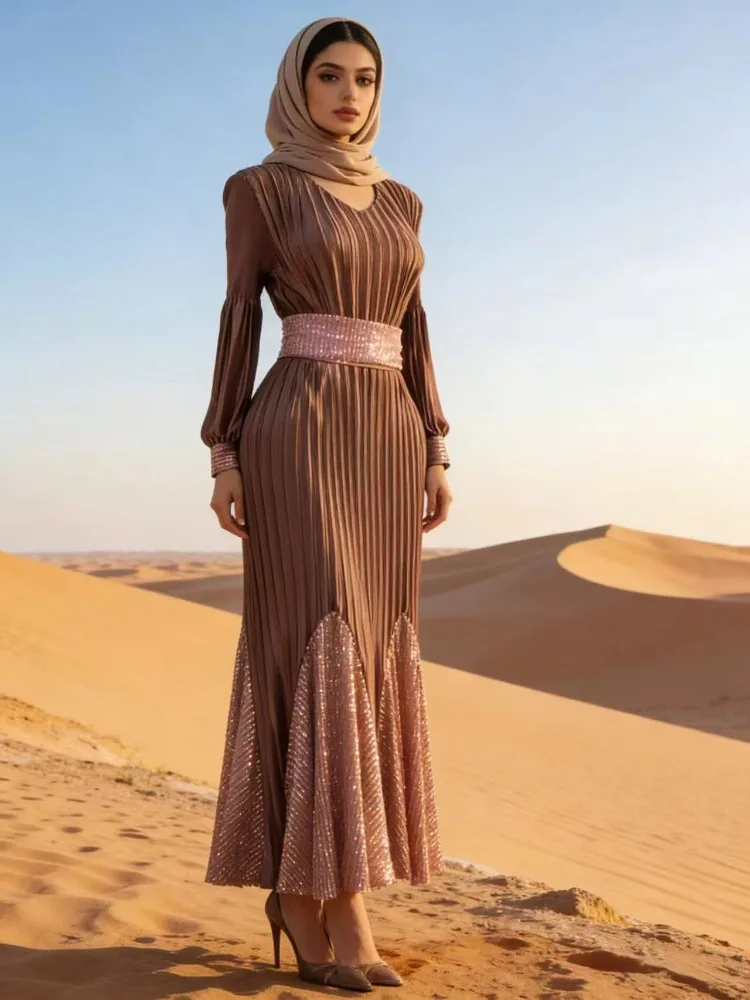 2026 New Miyake Vintage V-Neck Lantern Sleeve Dress Women's Heavy Industry Sequins Waist Skinny Long Dress
2026 New Miyake Vintage V-Neck Lantern Sleeve Dress Women's Heavy Industry Sequins Waist Skinny Long Dress