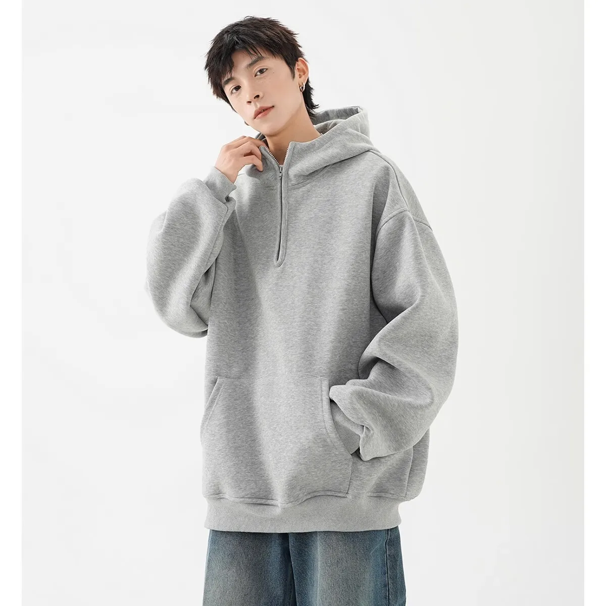 Men's Hoodies 2025 Winter New Half Zip Hoodie Unisex Stylish High Street Loose Casual Hooded Outerwear Women Sweatshirt 
Men's Hoodies 2025 Winter New Half Zip Hoodie Unisex Stylish High Street Loose Casual Hooded Outerwear Women Sweatshirt