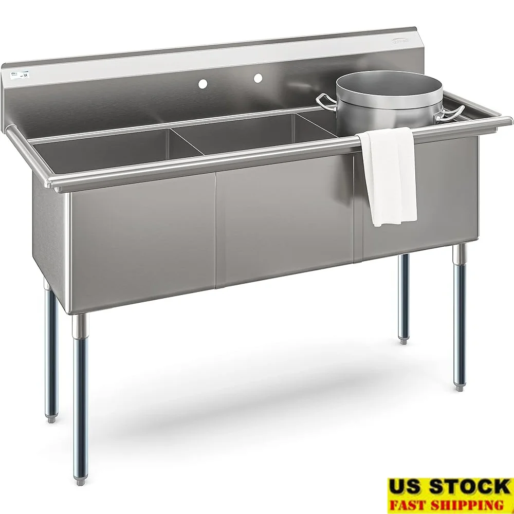 60in Three Compartment Stainless Steel NSF Commercial Kitchen Sink Heavy Duty Design Restaurant Dishwashing Station
60in Three Compartment Stainless Steel NSF Commercial Kitchen Sink Heavy Duty Design Restaurant Dishwashing Station
