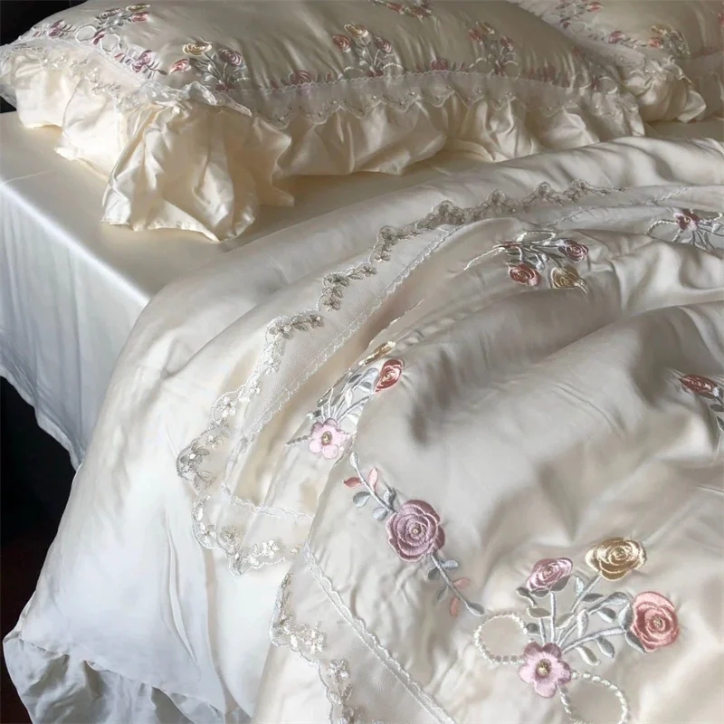 800TC Bamboo Fiber Soft Silky Bedding Set Rose Floral Embroidery Lace Ruffles Duvet Cover Flat/Fitted Sheet Pillowcases
800TC Bamboo Fiber Soft Silky Bedding Set Rose Floral Embroidery Lace Ruffles Duvet Cover Flat/Fitted Sheet Pillowcases