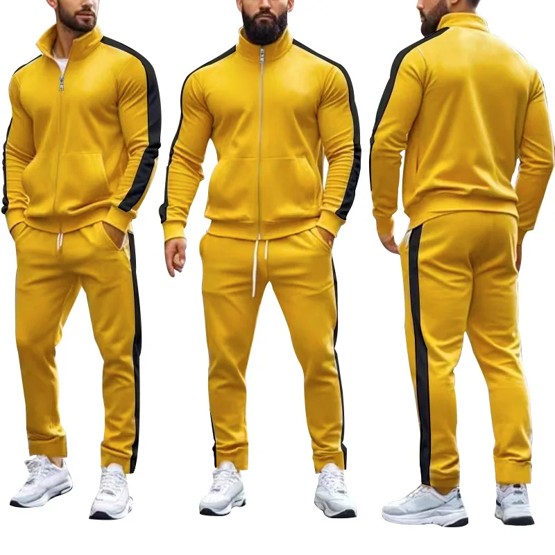 wo-piece set contrasting color stand-up collar casual sports jacket sweater men's suit
wo-piece set contrasting color stand-up collar casual sports jacket sweater men's suit