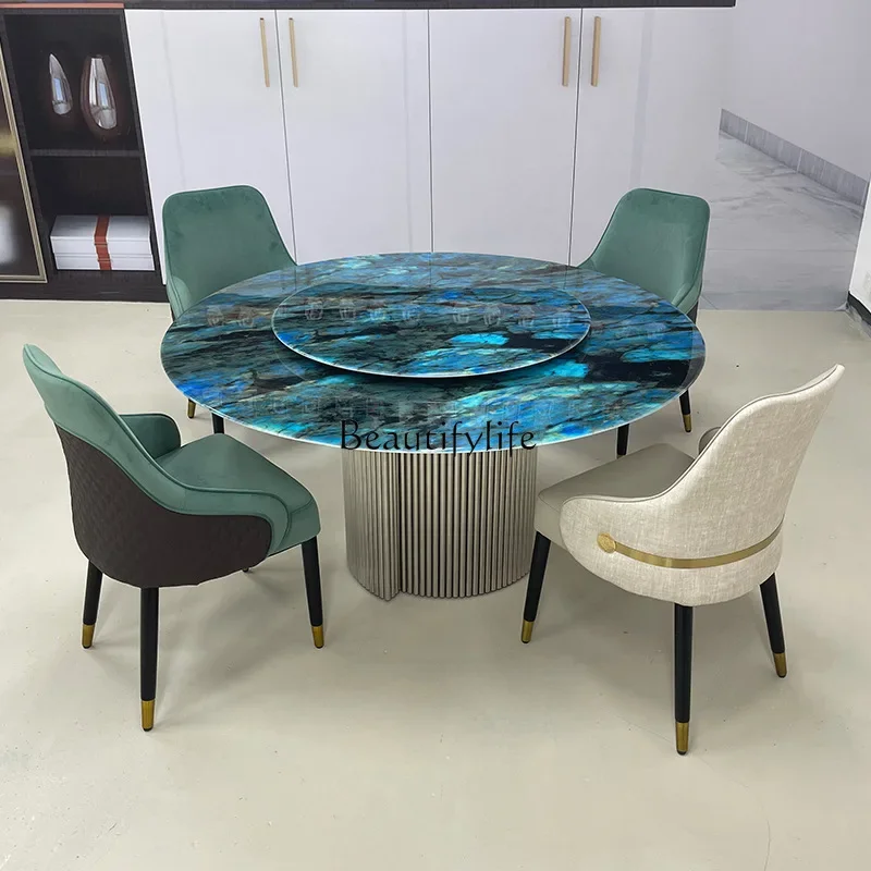 yj57 Italian minimalist natural marble blue jadeite dining table round table 1.35m household with turntable
yj57 Italian minimalist natural marble blue jadeite dining table round table 1.35m household with turntable