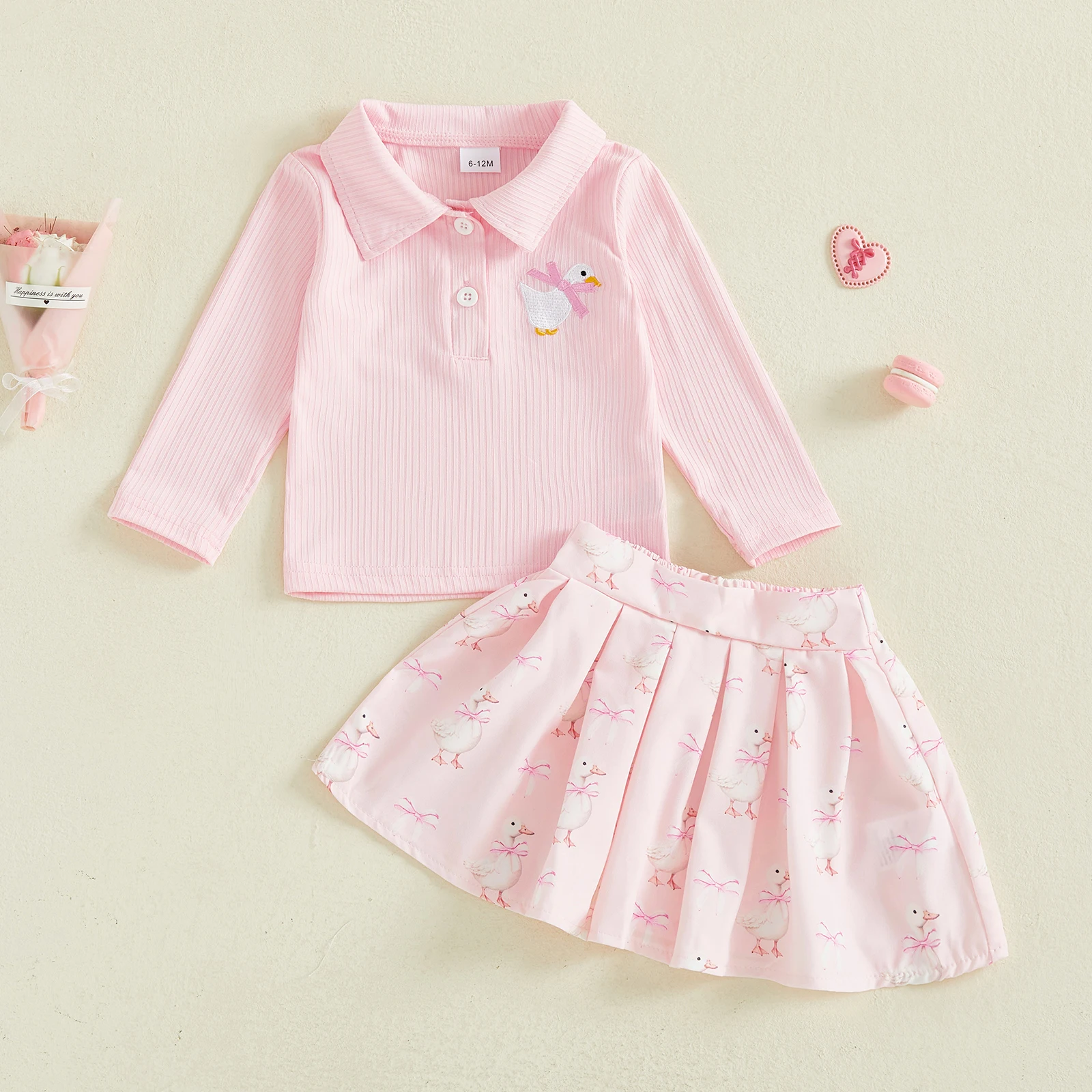 Toddler Baby Girl Fall Outfits Goose Embroidery Ribbed Turn Down Collar Long Sleeve Tops and A-Line Pleated Skirt 2Pcs Set
Toddler Baby Girl Fall Outfits Goose Embroidery Ribbed Turn Down Collar Long Sleeve Tops and A-Line Pleated Skirt 2Pcs Set